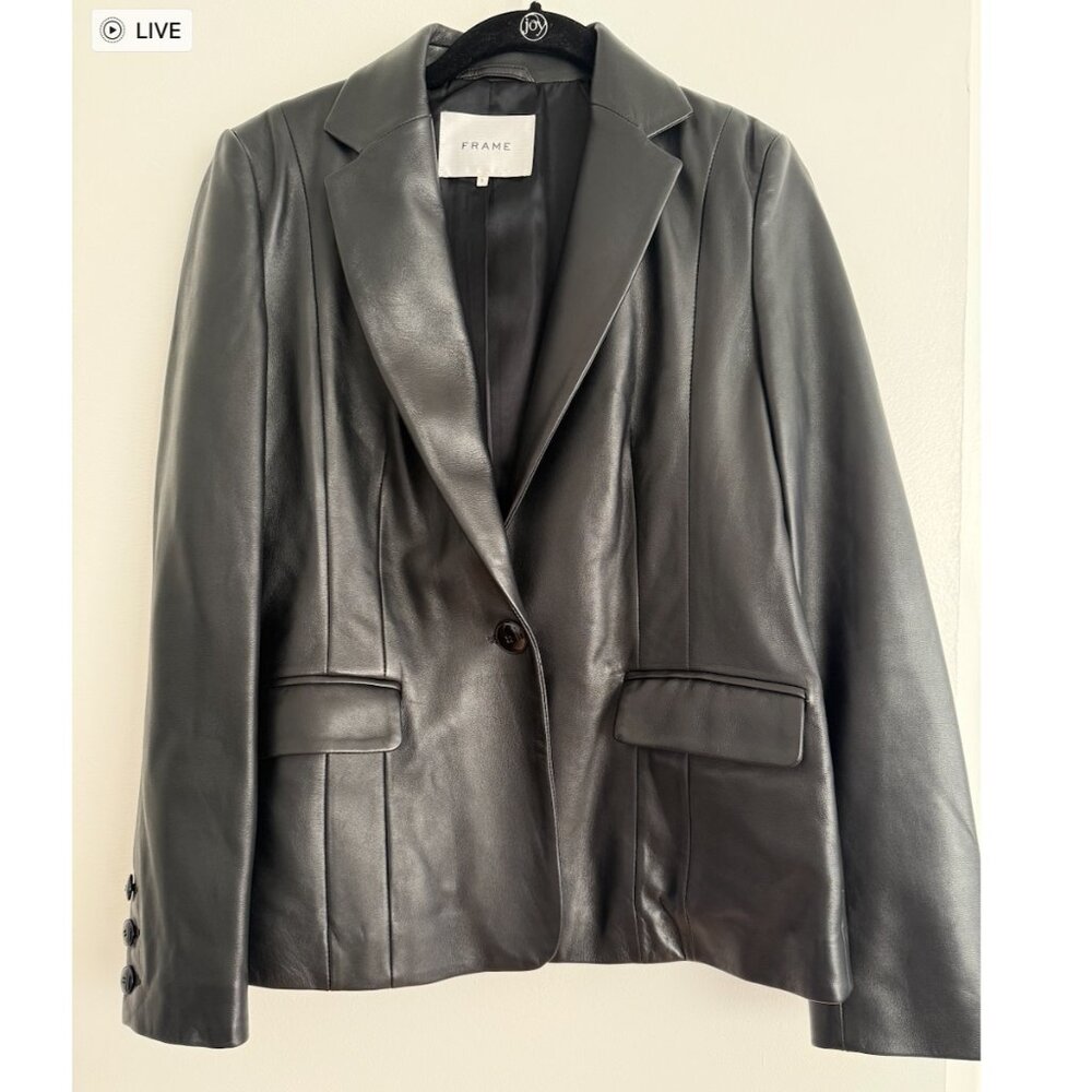 Frame Denim Women's Black Leather Blazer Small